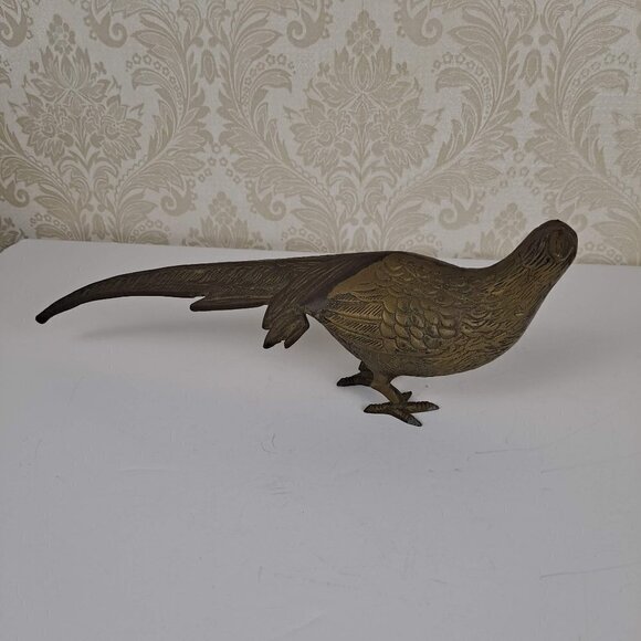 Brass Pheasant Bird Free Standing Carved Detail Vintage MCM Figurine - Picture 6 of 14